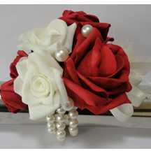 Red & Ivory Rose Wrist Corsage